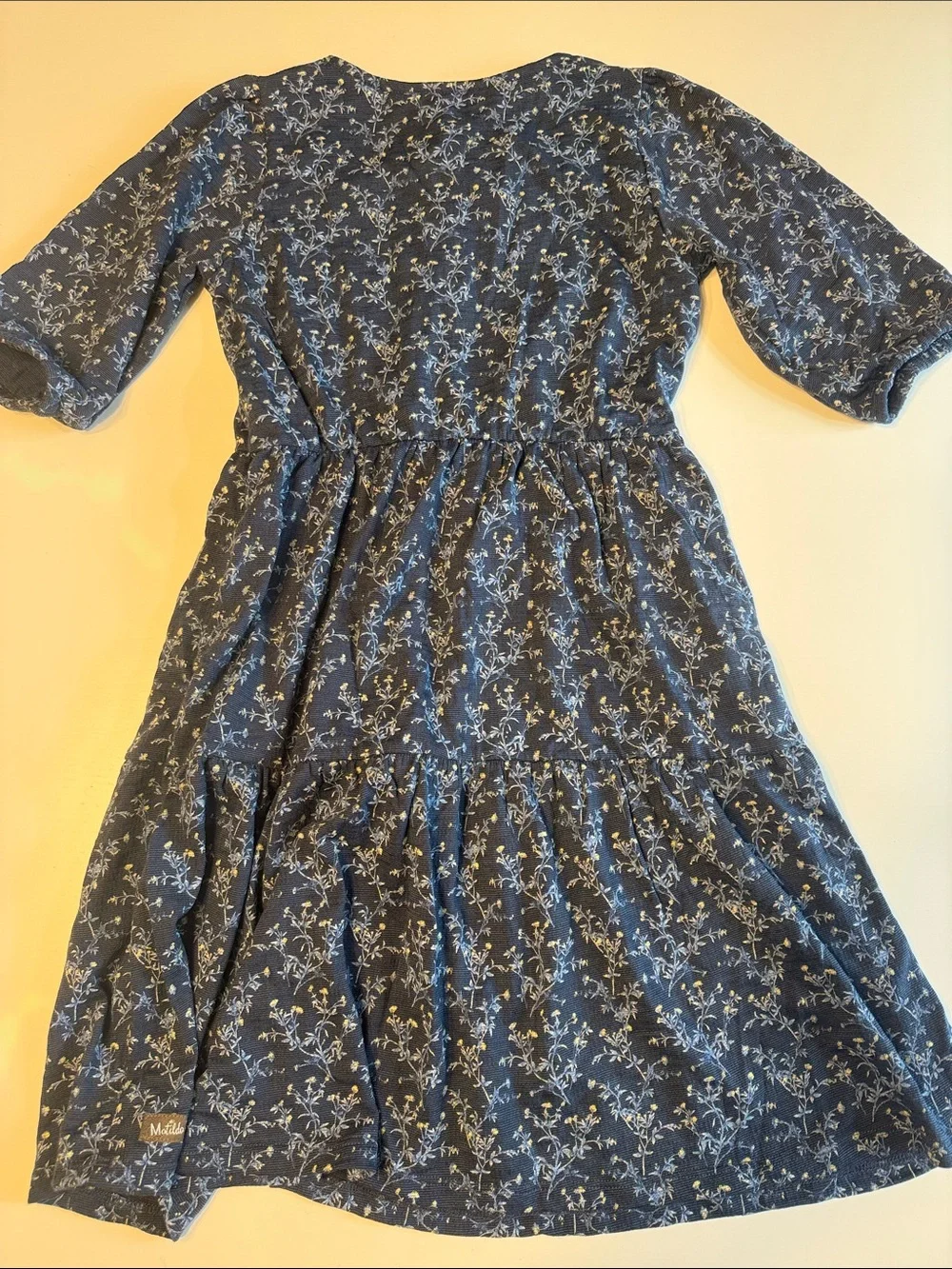 Matilda Jane Navy Floral Button-Up Tiered Dress with Yellow Accents